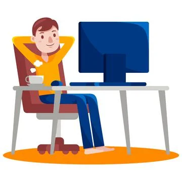 Man working with computer with vector illustration with flat design. Stock Illustration