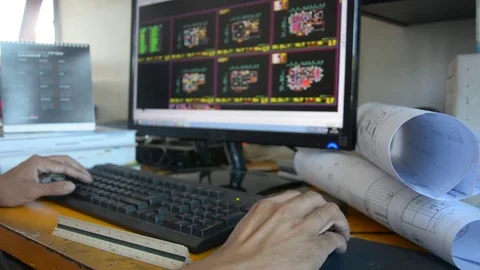 Man is working in a construction program, interior  designer Stock Footage 83742123