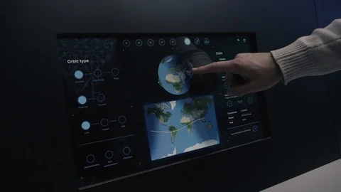 Man working with control computer of the satellite orbit of spacecraft. Stock Footage 111463229