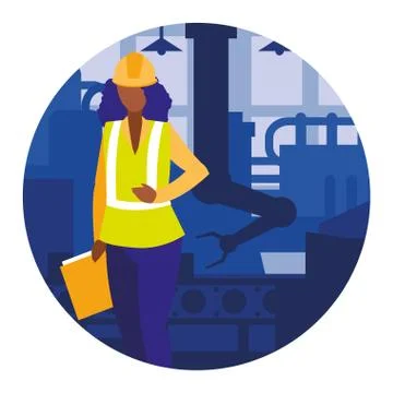 Man working on the conveyor Stock Illustration