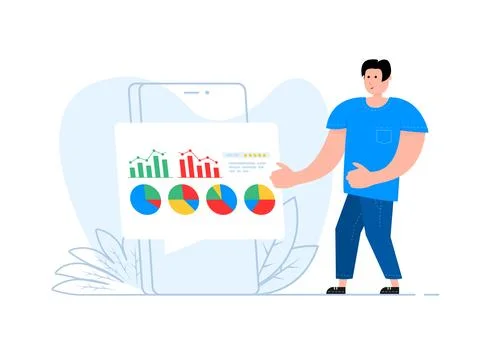 Man working for data analytics. Financial administration. Product testing, data Stock Illustration