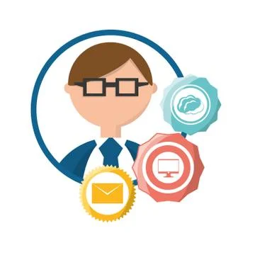 Man working in data center information Stock Illustration