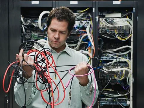 Man working in data center Stock Photos
