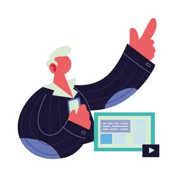 Man working on data on computer. Stock Illustration