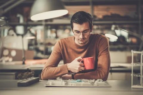 Man working in design and engineering architecture office 스톡 사진
