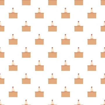 Man working at desk seamless pattern design Stock Illustration