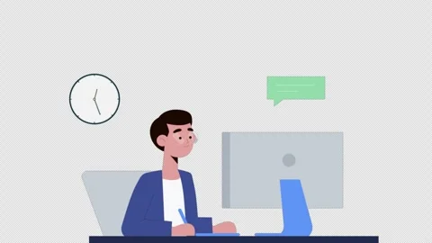 Man Working on Desktop Computer Alpha Channel Video stock 309530756