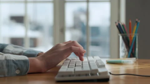 Man Working on Desktop Computer in Home Close up 4k Stock Footage 166359806