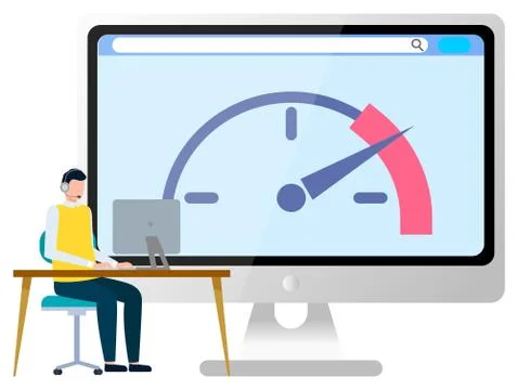 Man Working at Desktop Computer Vector Image Stock Illustration