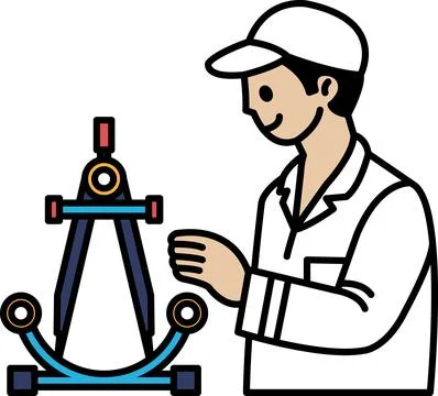 A man is working on a device that has a blue circle on it Stock Illustration