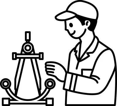 A man is working on a device that has a compass on it Stock Illustration