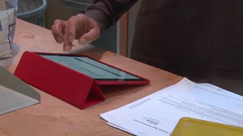 Man Working on Digital Tablet Видео 49591873