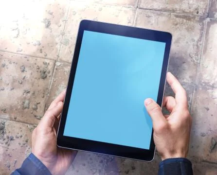 Man working with a digital tablet PC. Closeup Stock Photos