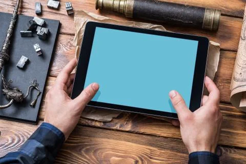 Man working with a digital tablet PC. Closeup 写真素材