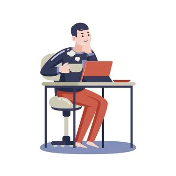 Man working with digital tablet with vector illustration with flat design. Illustrazione stock