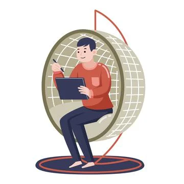 Man working with digital tablet with vector illustration with flat design. Stock Illustration