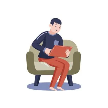 Man working with digital tablet with vector illustration with flat design. Stock Illustration