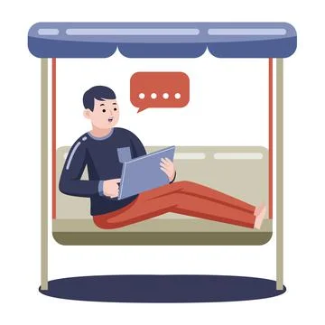 Man working with digital tablet with vector illustration with flat design. Illustrazione stock