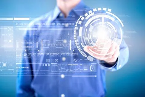 Man working with digital virtual screen Stock Photos