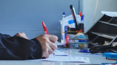 A man working with documents in a mail car Stock Footage 65365177