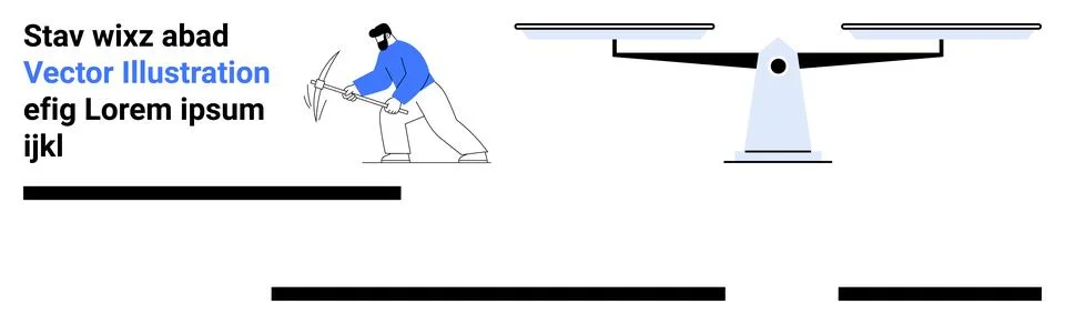 Man Working with Drone, Text Elements, and Horizontal Lines in Blue and Black Stock Illustration