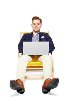 Man Working During Vacation Stock Photos