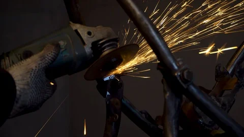 Man working with electric saw. Working in garage.Close up Stock Footage 124360707