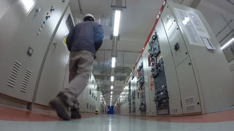 Man working in Electrical substation room Stock Footage 36159109