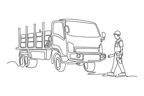 Man working as engineer holding blueprints near timber cargo truck Stock Illustration