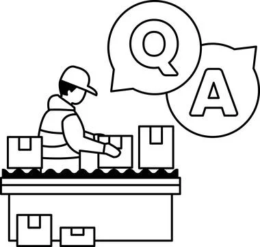 A man is working in a factory with boxes and a QA sign Stock Illustration
