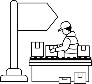 A man is working in a factory, surrounded by boxes Stock Illustration