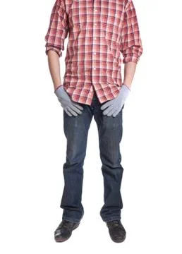 Man in a working form, and work gloves Stock Photos
