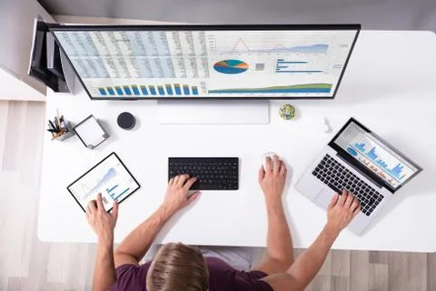 Man Working In Front Of Blank Screen Computer Stock Photos