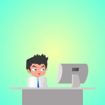 A man working front of computer with happy moment Ilustração Stock