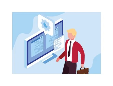 Man working in front of computer screen 스톡 일러스트