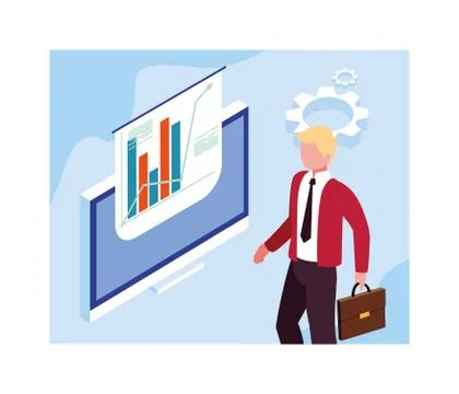 Man working in front of computer screen Illustrazione stock