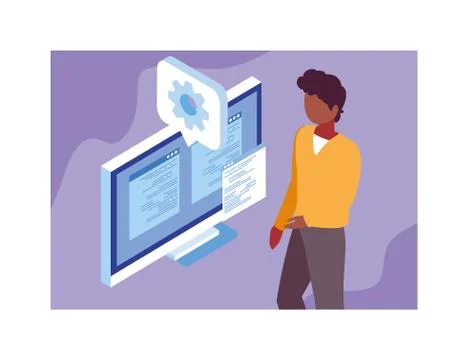 Man working in front of computer screen Stock Illustration