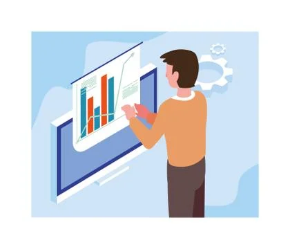 Man working in front of computer screen Stock Illustration