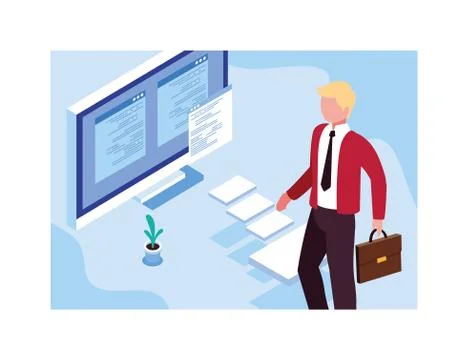 Man working in front of computer screen Stock Illustration
