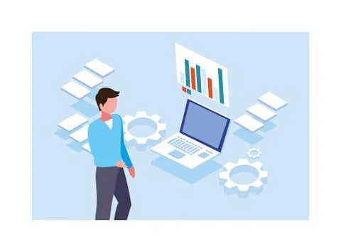 Man working in front of laptop Illustrazione stock