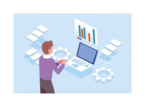Man working in front of laptop Stock Illustration