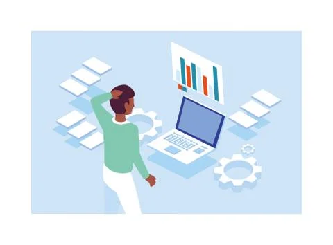 Man working in front of laptop Stock Illustration