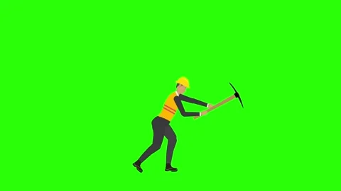 Man working with handle pick tool on green screen, cartoon animation Stock Footage 285842883