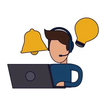 Man working with headset and laptop Stock Illustration