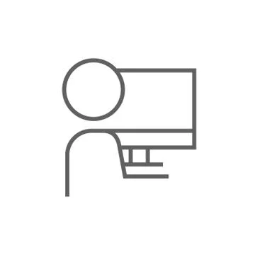 Man working at his computer line icon Stock Illustration