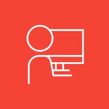 Man working at his computer line icon Stock Illustration