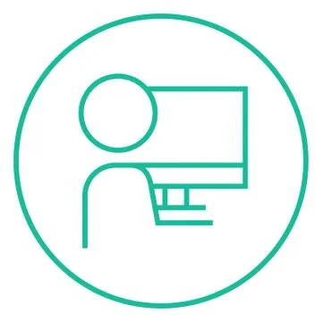Man working at his computer line icon Stock Illustration