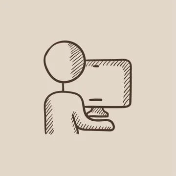 Man working at his computer sketch icon Stock Illustration