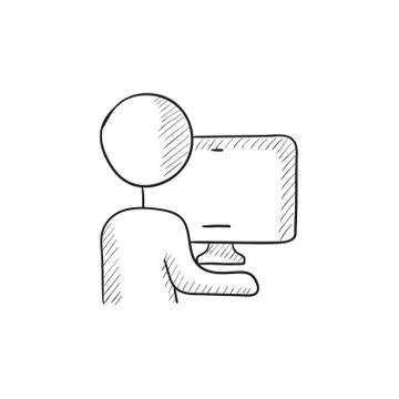 Man working at his computer sketch icon Stock Illustration