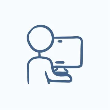 Man working at his computer sketch icon Stock Illustration